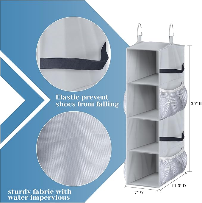 SLEEPING LAMB Short Hanging Shoe Organizer for Closet Storage with Mesh Side Pockets Holds 8 Pairs, Hanging Shoe Rack Hanger 