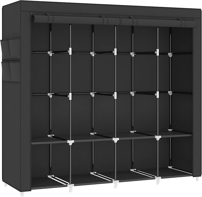 MOGELAFOO 67 Inch Portable Closet Wardrobe for Hanging Clothes, Wardrobe Closet with Cover, 4 Hanging Rods and Side Pockets, 