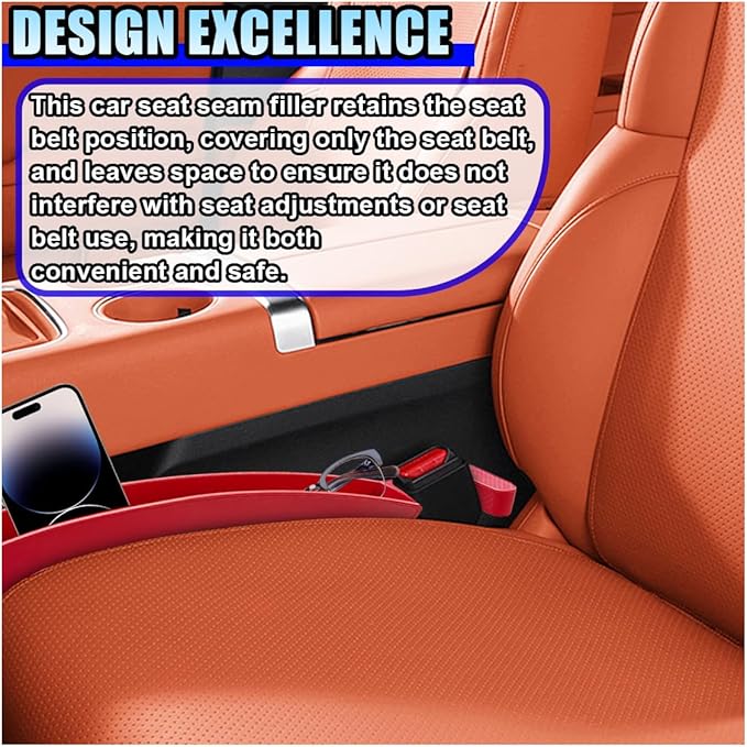 2PCS Car Seat Gap Filler Organizer, No-Drop Seat Gap Storage Box Inserts with Phone Holder, Storage Plug Stopper Fill Gap Between Seat and Console, Universal Car Accessories for SUV Truck (Red)