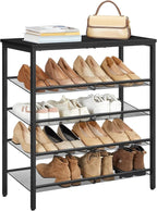 HOOBRO Shoe Rack for Entryway, 5-Tier Shoe Organizer with Adjustable Mesh Shelves, 12-16 Pairs of Shoes, Spacious Floor Mount