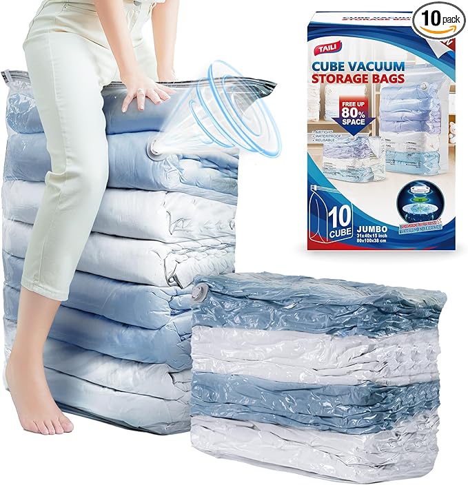 TAILI 10 Pack Vacuum Storage Bags, Jumbo Cube Space Saver Bags (31x40x15 Inch), Extra Large Vacuum Seale Bags for Comforters 