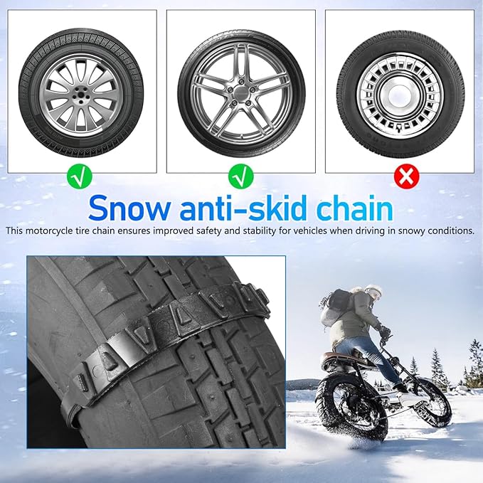 OUNONA Motorcycle Tire Chains 20 Pcs Universal Anti-Slip Snow Chains Snow Cable for Motor Bike Tires for Winter Ice Traction 