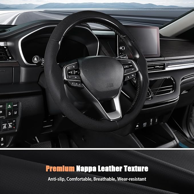 Aimato Customized Steering Wheel Cover for Honda Accord 2018-2022/Insight 2019-2022, Thin,Anti-Slip,Scratch-Resistant Exclusive Car Accessory for Honda, Nappa Black