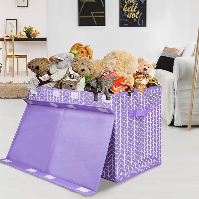 Mayniu Large Toy Box Chest with Flip Lid, Toy Storage Organizers Bin Boxes Basket with Sturdy Handles for Boys, Girls, Kids, 