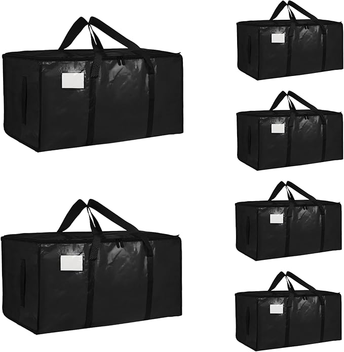 6 Pack-Extra Large Heavy Duty Moving Bags - Waterproof Storage Totes with Handles & Zippers, Foldable for College Dorm, Stora