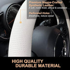 PINCTROT Large Size Nappa Leather Steering Wheel Cover, Slim Fit No Bulk Design, One Piece Leather with Breathable Perforatio