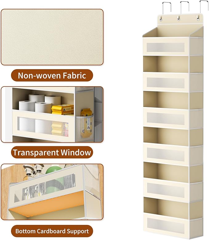 Over The Door Organizer with 6 Large Pockets, Over the Door Storage 12 Side Pockets, Hanging Door Organzier 44 lb Load Behind