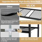 VILICK 3 Tier Shoe Rack 33" Wide Metal Shoe Organizer Long Shoe Storage with 4 Side Hooks Sturdy Shoes Shelf for Front Door E