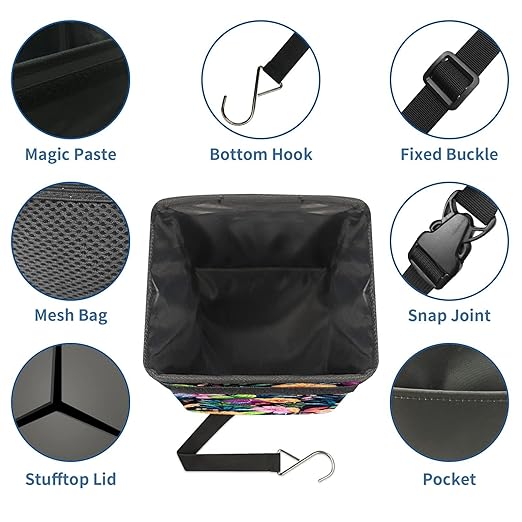 Car Trash Can – Multi-Purpose, Lightweight and Portable with Durable Water-Resistant Coating, No Installation Required, Practical and Ample Capacity, Variety of Colors.Rose Flower