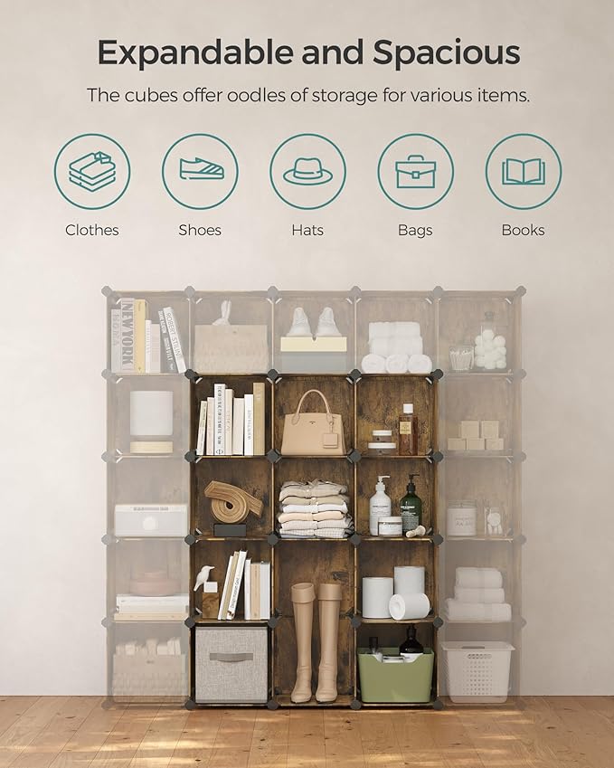 SONGMICS Cube Storage Organizer, Set of 16 Plastic Cubes, Closet Organizers and Storage, Room Organization, Bedroom Living Ro