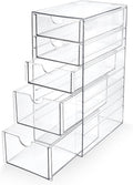 Prsildan Acrylic Drawer Makeup Organizer with 5 Drawers, Hair Accessories Organizer, Office Desk Organization, Clear Stackabl