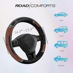 Road Comforts Leather Steering Wheel Cover - Made with PVC Leather - Anti-Slip Steering Wheel Cover Universal Fit Most 14 1/2