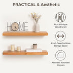 Fun Memories 24 Inch Floating Shelves, Rustic Solid Wood Wall Shelves Set of 2, 8 Inch Deep Floating Shelf for Bathroom, Bedr