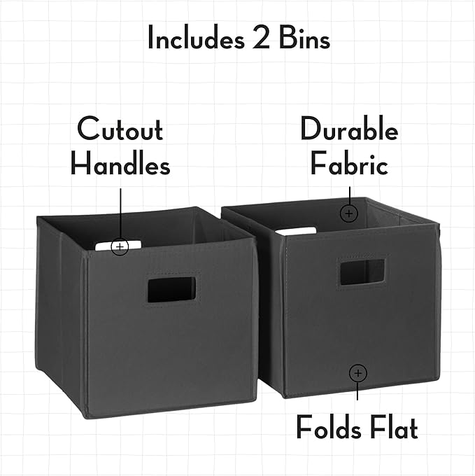 RiverRidge Kids 2pc Fabric Collapsible Storage Cube Organizers with Handles for Playroom Organization - Charcoal Gray