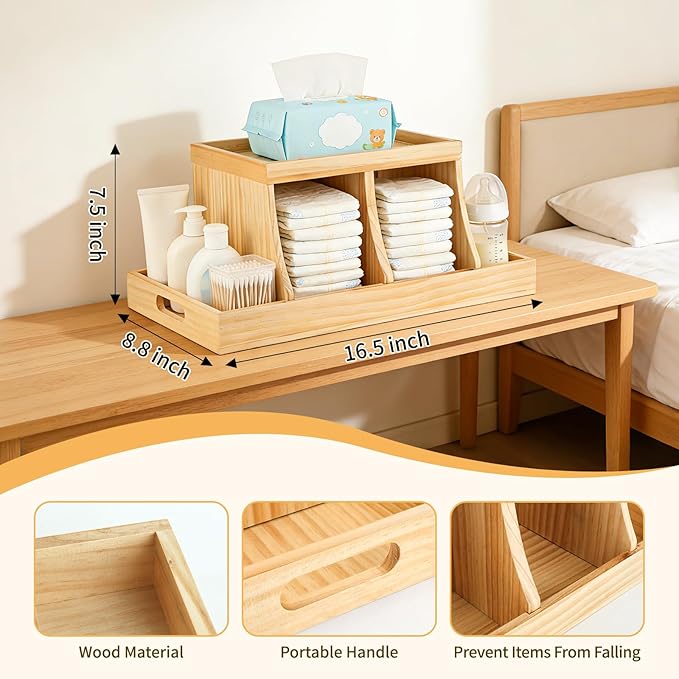 Three colors Diaper Organizer, Wooden Diaper Caddy Organizer, Changing Table Organizer, Diaper Storage Organizer, Nursery Bab