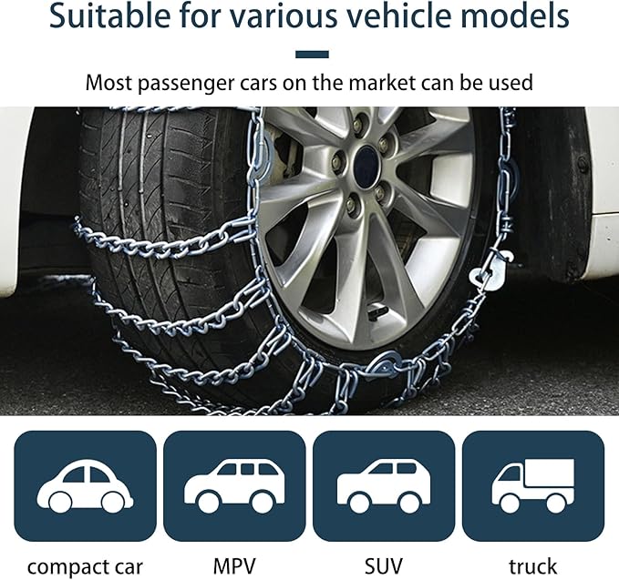 Quick Fit Automotive Snow Chains for Emergency Use Easy Installation Without Tools for Cars Minivans and Small SUVs silver 23