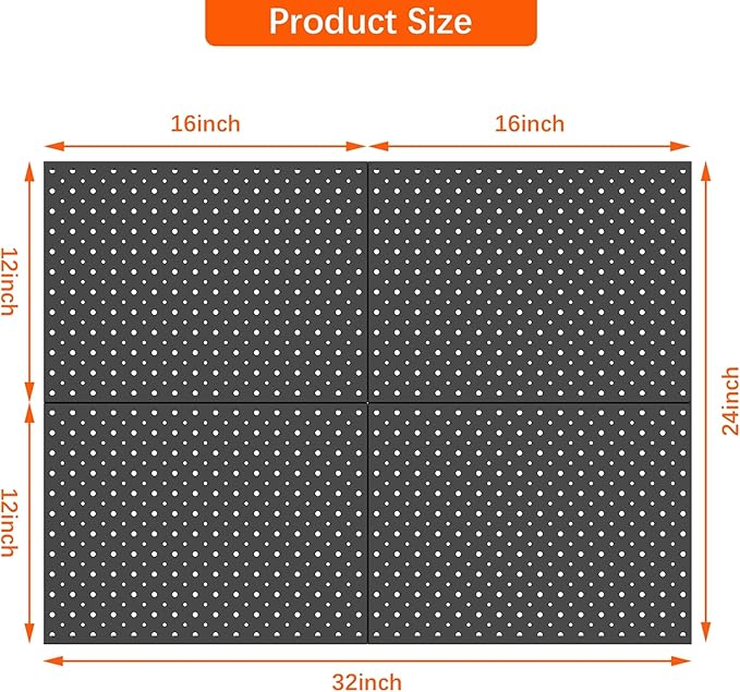 TORACK 4 PCS 12"x16" Metal Pegboard Panels for Garage, Workbench, Shop, Tool Organizer Peg Board with 1/8" & 1/4" Holes, Modu
