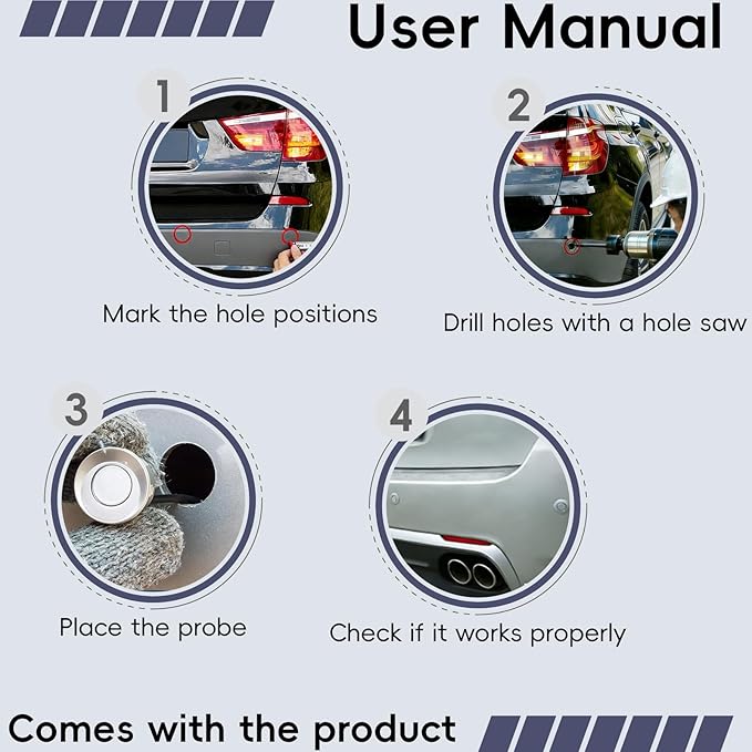 New Features Forward and Reverse Parking sensors, Option to Measure Distance in inches, bidirectional Display Option, and Customizable Digital Direction 18 Color Probes to Choose from(Silver)