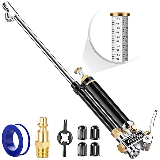 Heavy Duty Tire Inflator with Pressure Gauge, 16.5 Inch Extended Dual Head Air Chuck with Pressure Gauge, 10-120 PSI, Semi Truck Tire Chuck for Rv Car Air Compressor Accessories