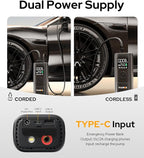 WARWOLF 160PSI Tire Inflator Portable Air Compressor, Electric Air Pump for Car Tires with Pressure Gauge, Dual Power 12V DC, LED Light, Auto Shut-Off, Tire Pump for Auto, Motorcycle, Bicycle, Balls