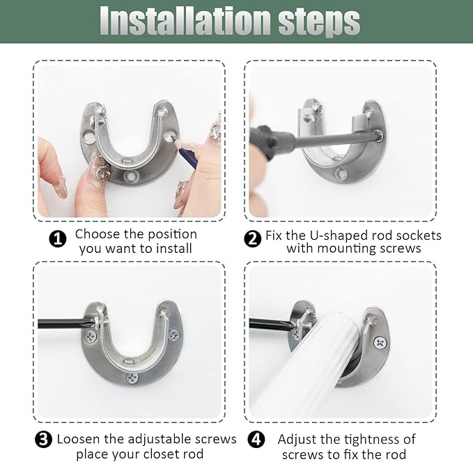 Cosweet 6 Packs Stainless Steel Closet Pole Sockets- Closet Rod End Supports, Flange Set Rod Holder with Screws for Easy Inst