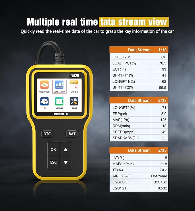 OBD2 Scanner with Upgrade Battery Tester - Diagnostic Tool for Cars That Check Engine Light & Emissions Readiness Read and