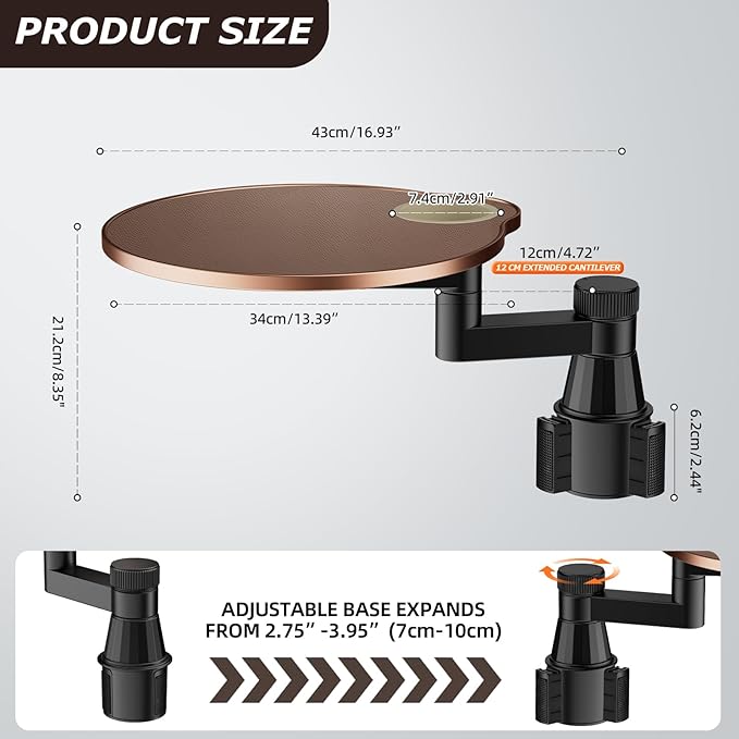 Car Tray Cup Holder Desk, 360° Rotating PU Leather Food Car Table - Steering Wheel Tray Road Trip Essentials Accessories for Tesla Model Y/3/S, Ford F150 Most Vehicles