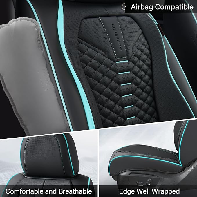 Coverado Seat Covers, Car Seat Cover Front Seats, 2 Pack Universal Seat Covers for Cars, Nappa Leather Waterproof Seat Cover,