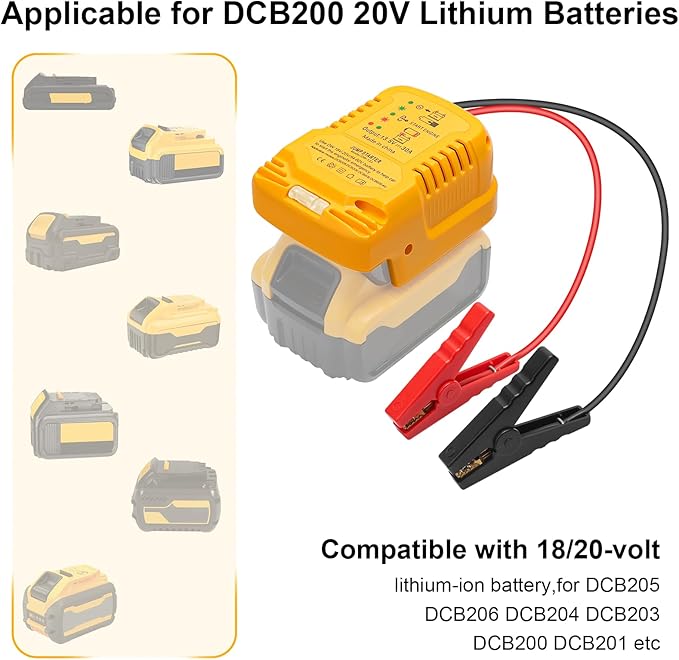 12V Jump Starter Compatible with DeWalt 20V/60V Batteries, 11AWG 1.2FT Automotive Booster Cable for 12V Car Starting (Battery Not Included, Not Made by DeWalt)