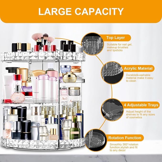 Makeup Organizer 360 Degree Rotating 7 Adjustable Layers Large Capacity Cosmetic Organizer Transparent Make Up Organizers and