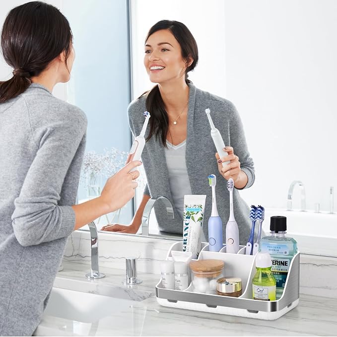 GFWARE Toothbrush Holders for Bathrooms Countertop Organizer - Kids Electric Toothbrush and Toothpaste Holder Detachable 7 Sl