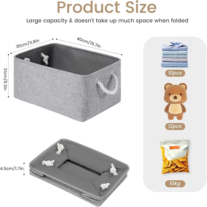 Large Storage Baskets- 15.7x11.8x8.26 inch Storage Bins for Shelves and Closet Organizing, Foldable Fabric Bin for Home Organ