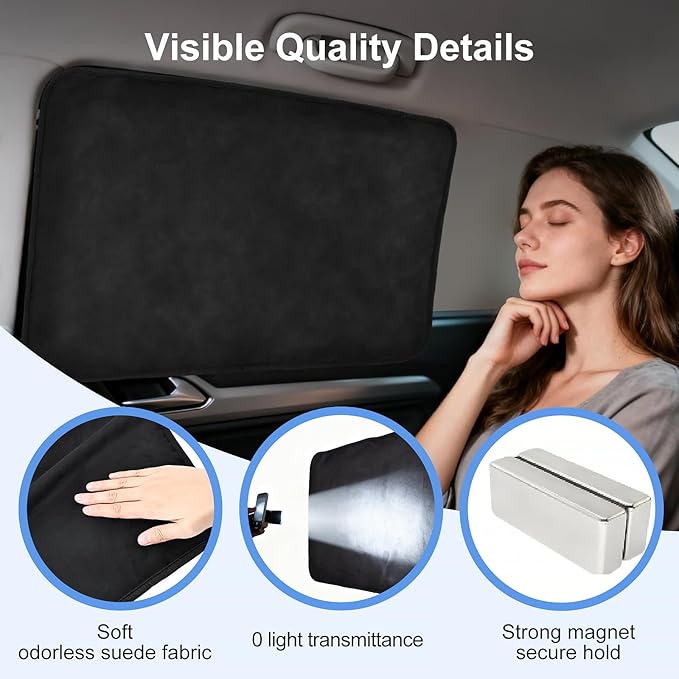 XCBYT Suede Car Window Shades for Side Windows, 4-Pack Ultra-Soft Magnetic Car Curtains, 100% Light Blocking Window Covers for Privacy, Baby Care, Camping & Road Trips