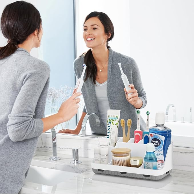 GFWARE Toothbrush Holders for Bathrooms Countertop Organizer - Kids Electric Toothbrush and Toothpaste Holder Detachable 7 Sl