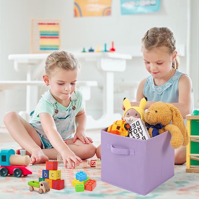 Stero Fabric Storage Bins 6 Pack Fun Colored Durable Storage Cubes with Fabric Handles Foldable Cube Baskets for Home, Kids R