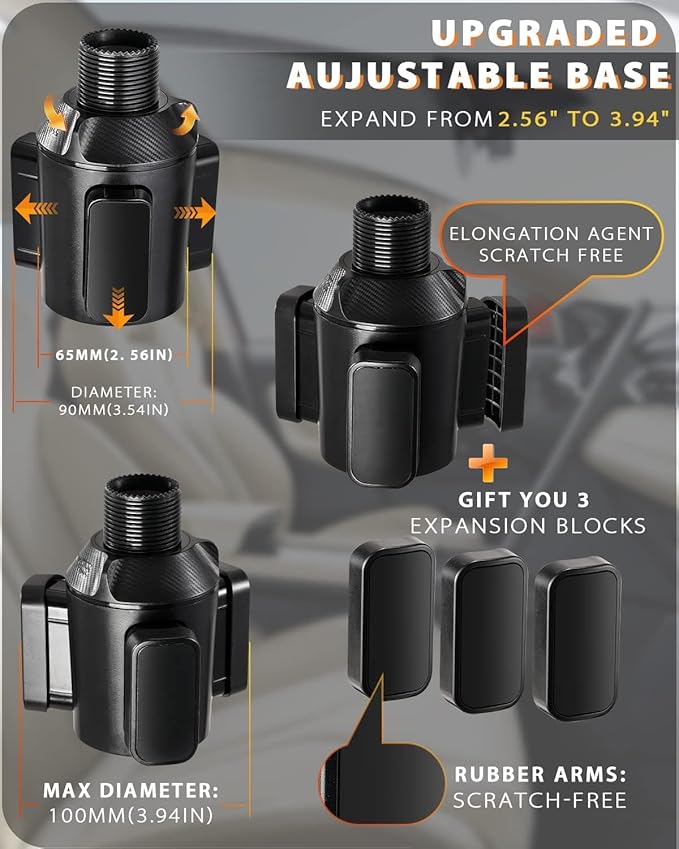 4-in-1 Car Cup Holder Expander Tray,Detachable Upgraded Food Tray Expandable Dual Cup with Phone Holder,360°Rotation Adjustable Base,Road Trip Essentials Accessories for Drinking and Eating