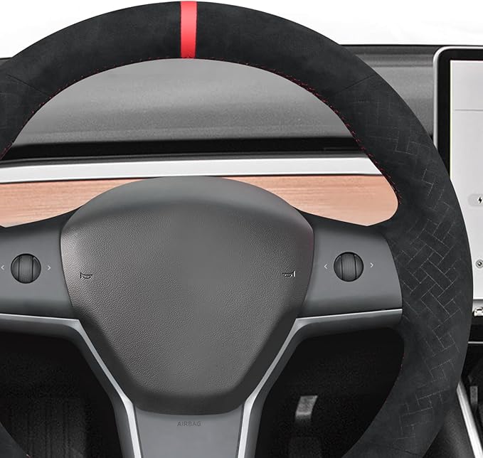 MEWANT Hand Stitched Steering Wheel Cover for Tesla Model 3 2017-2023 / Model Y 2020-2023 for Tesla Model 3/Y Accessories