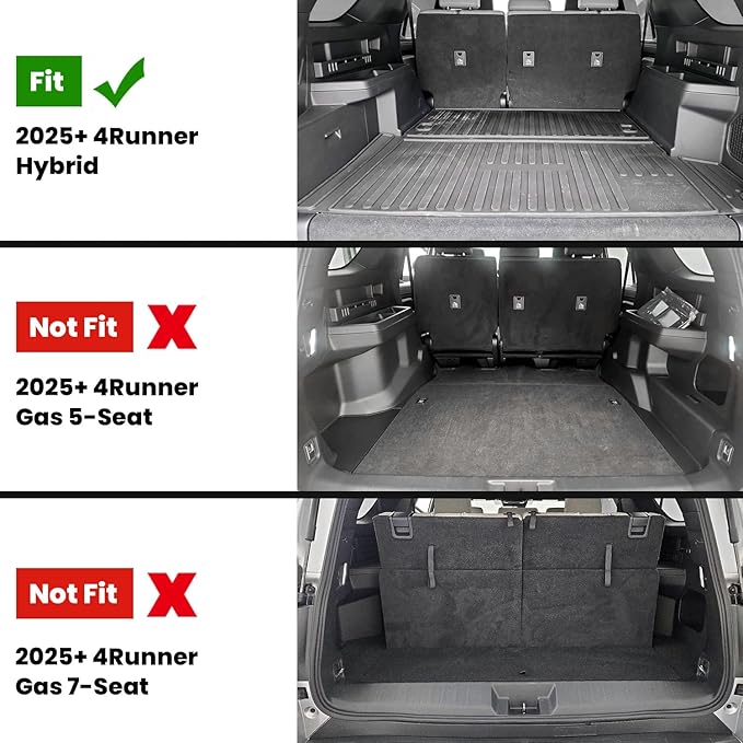 LASFIT Cargo Mat & Backrest Mats for Toyota 2025-2026 4Runner Hybrid(Not Fit Gasoline), All Weather TPE Custom Fit Easy Clean Trunk Mat for 4 Runner 2025 2026 6th gen Hybrid Trunk Mat, Black