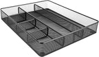 Amazon Basics Metal Mesh Desk Organizer with 6 Compartments, Anti-Slip Pen Holder Storage Tray for Office Supplies and Home, 