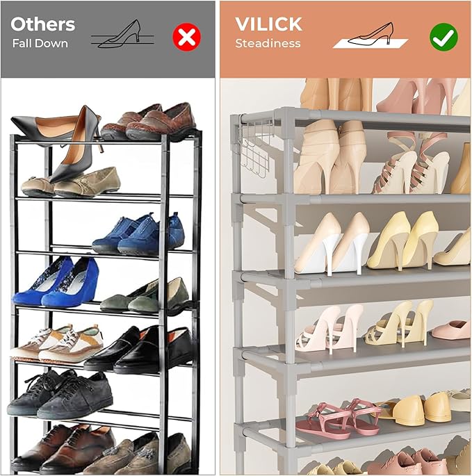 VILICK 11 Tiers Tall Wide Shoe Rack 55 Pairs Large Capacity Sturdy Durable Shoe Rack for Closet Metal Shoe Organizer Shelf wi