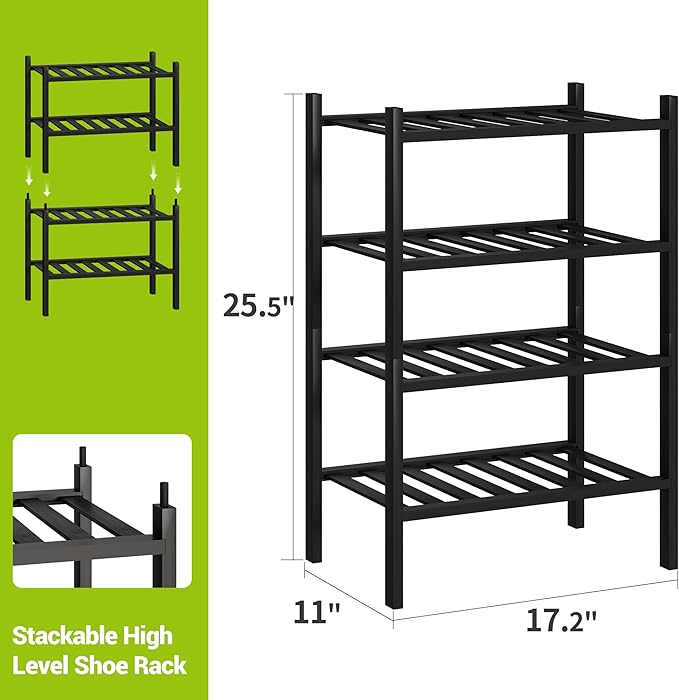 BMOSU 4-Tier Bamboo Small Shoe Rack Premium Stackable Shoe Shelf Storage Organizer for Hallway Closet Living Room Entryway Or
