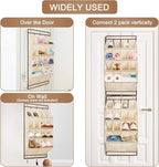 FENTEC 2 Pack Over the Door Shoe Organizer, Hanging Shoe Organizer, 28 Large Deep Pockets Door Shoe Rack with 6 Hooks Shoe Or