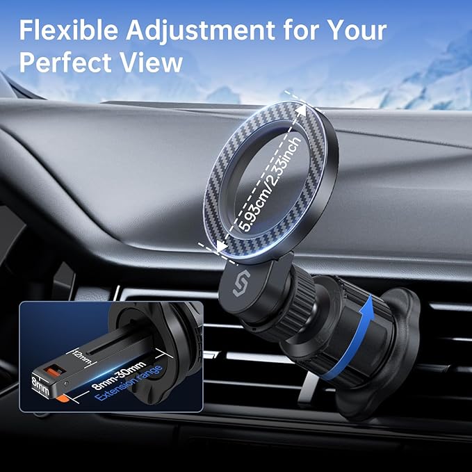 SYNCWIRE for MagSafe Car Holder【Ring Ventilation】【 360° Rotatable】【N55 Magnetic】 Phone Mount for Air Vent, Car Cell Phone Holder Mount Compatible iPhone 17/16 Pro Max 15 14 13 12, Carbon Fiber Style