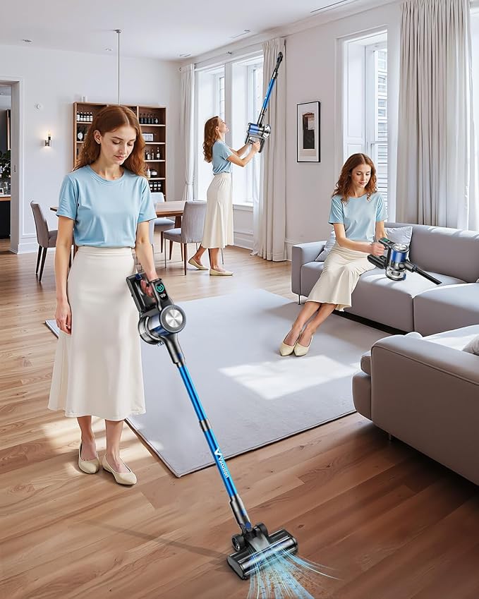 Cordless Vacuum Cleaner, 8-in-1 Cordless Stick Vacuum Cleaner with 3 Suction Modes, Up to 45mins Runtime, Rechargeable, Self-