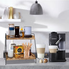 QUALLON Coffee Bar Accessories and Organizer, Coffee Station Organizer 2 Tier Bathroom Counter Organizer, Wood Coffee Tray, B