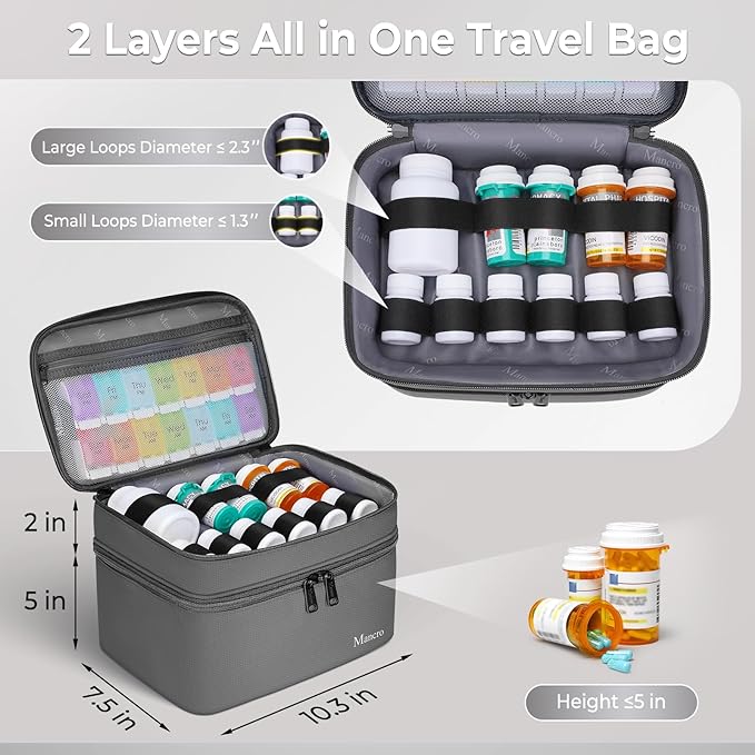 Mancro First Aid Bag Empty with Lockable Zipper, Dual Layers Pill Bottle Organizer Storage for Home, Medication Travel Bag fo
