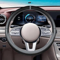 Black Gray Car Steering Wheel Cover, Nappa Leather, Bottom Color Blocking, Universal 14.5-15 Inch Leather Anti-Slip Breathabl