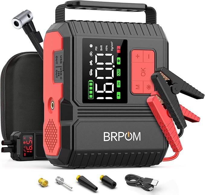 Car Jump Starter with Air Compressor, 9000A Peak 26800mah (Up to All Gas or 12.0L Diesel Engine, 50 Times) Portable160PSI