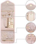 BAGSMART Travel Jewelry Organizer Case Foldable Jewelry Roll for Journey Rings, Necklaces, Earrings, Bracelets,Mini,Light Pin