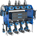 ZESEN Power Tool Organizer with Charging Station, Heavy Duty 4 Layer Drill Holder Wall Mount Garage Shelf Rack with 6 Outlet 